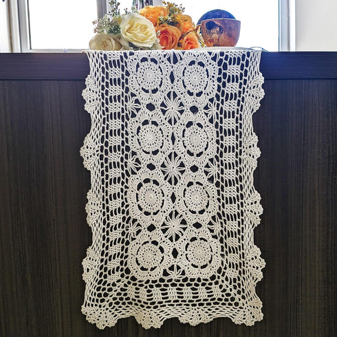 15.7"x47" USTIDE Handmade Crochet Table Runner White Rectangular Cotton Lace Table Runners Table Doily for Dresser