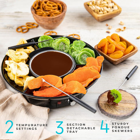 Kusini Electric Fondue Pot Set - Chocolate Fondue Kit with Temperature Control, Detachable Trays, 4 Roasting Forks