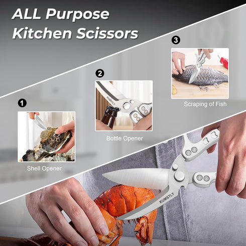 Kitchen Scissors All Purpose Kitchen Shears Heavy Duty for Cutting Chicken, Turkey, Meat, Bones, Vegetables Stainless