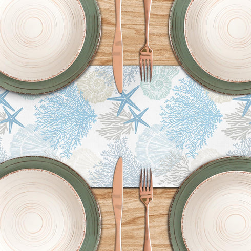 LXXTK 13x71 Inch Summer (Blue71) Linen Coastal Table Runner Blue Teal Beach Nautical Table Runners Modern Kitchen