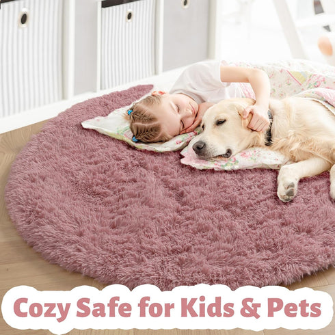 6Ft Blush Round Rug for Bedroom, Fluffy Fuzzy Plush Circle Area Rugs for Baby Kids Room Decor Aesthetic, Shaggy