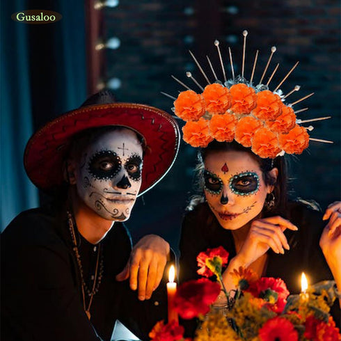 Marigold Flower Heads 50Pcs, Mexican Artificial Flowers for Day of The Dead Diwali Home DIY Garland Craft Decoration