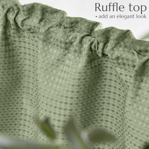Waffle-Weave Textured Valance for Kitchen - Waterproof Window Curtains (60-inch x 18-inch, Sage, One Panel)