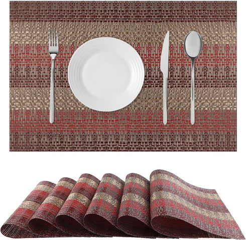 SICOHOME Red Placemats Set of 6, Vintage Vinyl Table Mats, 12x18 inch, Washable Heat-Resistant No-Slip Place Mats