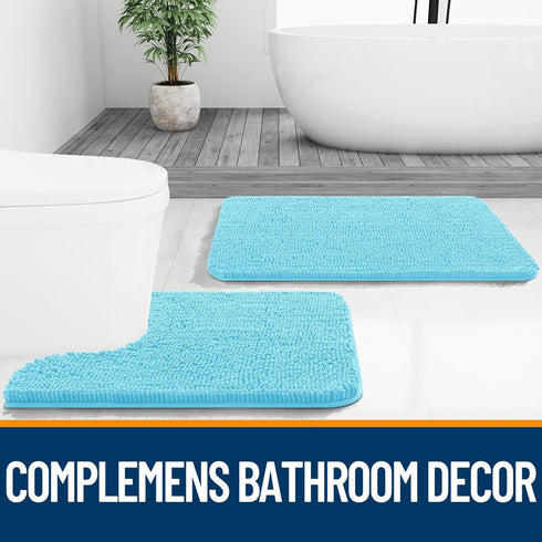 OLANLY Bathroom Rugs 30x20: Extra Soft Absorbent Chenille Bath Mats, Non-Slip, Quick Dry, Machine Washable Sky Blue