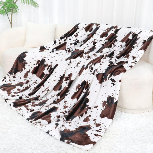 90"x90" SEEGU Full Size Blankets for Bed, Oversized Queen Cow Print Fleece Throw Blanket for Adults, Lightweight
