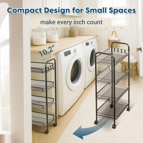 4 LOFTEY Tier Rolling Storage Cart, Small Metal Utility Cart on Wheels, Rolling Organizer Carts for Kitchen, Bathroom