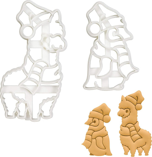 Set of 2 Christmas Animals Cookie Cutters, Alpaca and Baby Penguin Designs, 2 Pieces - Bakerlogy