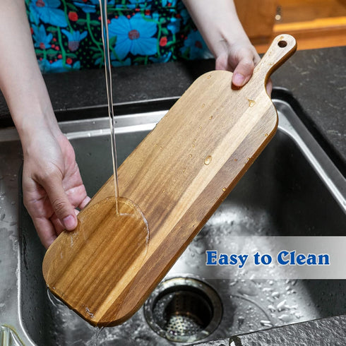 Acacia Wood Cutting Board with Handle, 16.1x4.7x0.6 Inch, Long Wooden Cheese Board for Food, Bread, Fruit, Charcuterie