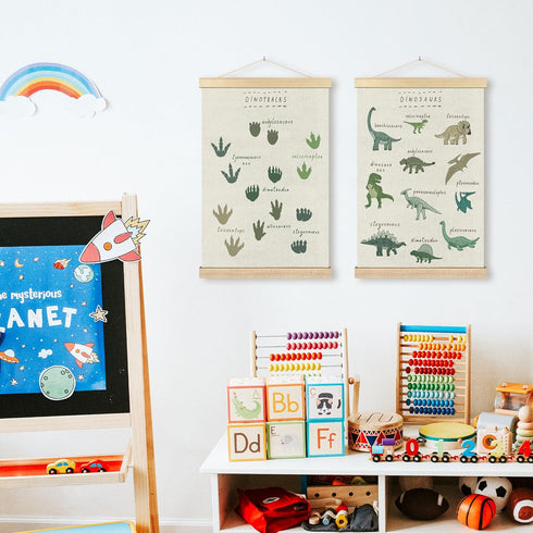 16x24 Inches BCUANGD Dinosaur Dino Paws Wall Decor - Baby Toddler Boys Room Wall Art Poster Hanger with Wood Frames