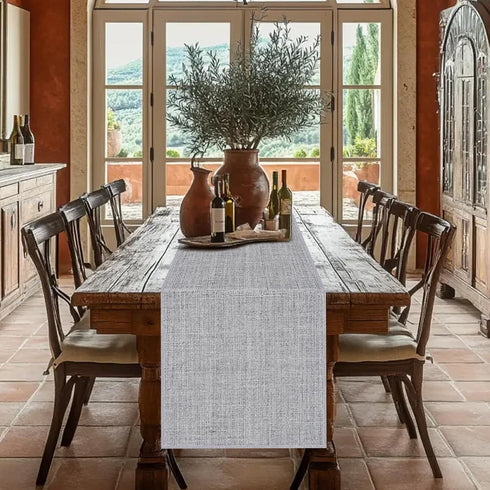 Grey Burlap Table Runners 2 Packs, 14"x72" Rustic Farmhouse Decor for Dining, Wedding, and Coffee Tables