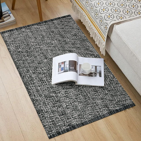 LEEVAN 2'x3' Black Washable Bathroom Rug, Modern Reversible Cotton Entryway Mat for Kitchen and Laundry Room