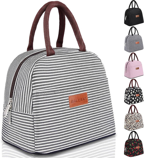 BALORAY Insulated Lunch Bag for Women Men, Reusable Lunch Tote for Work, Picnic, Travel, Black White Stripes