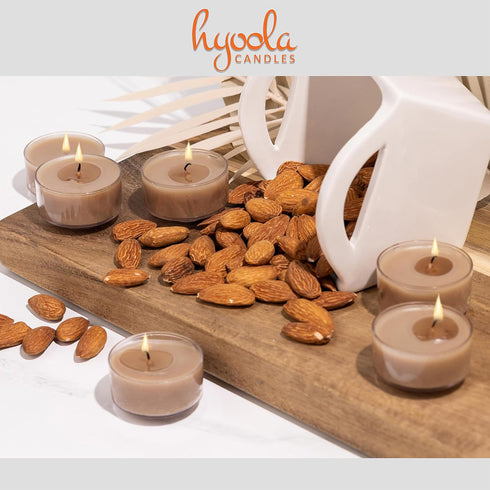 6 15 Pack HYOOLA Scented Tealight Candles - Clear Cup - Roasted Almonds Tealight Candles Scented - Hour Burn Time