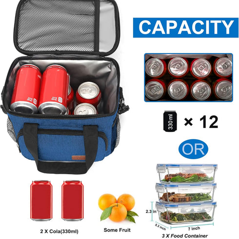 Femuar Insulated Lunch Bags for Women/Men, Leakproof Lunch Cooler Bag for Work Office Picnic - Blue