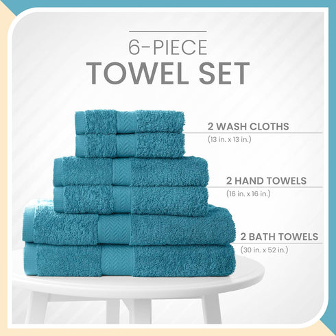 6-Piece 100% Set 100% 2 2 2 Martex Luxury Cotton Towel | Quick Dry | Super Absorbent | Super Soft Ringspun Cotton