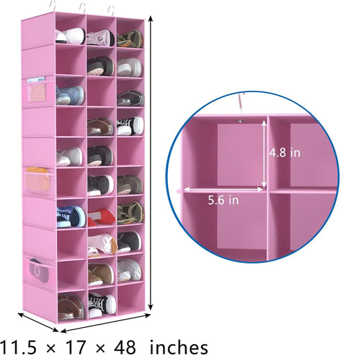 Closet, 30 Closet Pink,17" W11.5" 48" coastal rose Hanging Shoe Organizer for Sections Hanging Organizers and Storage