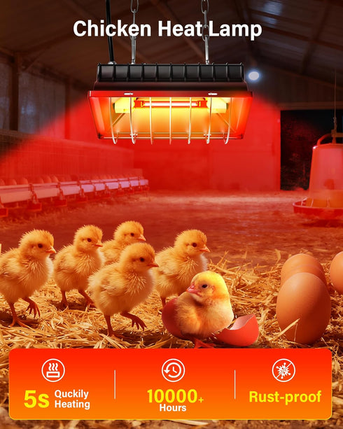 175W 250W 3M Chicken Coop Heater, ZIVASA & Dual-Mode Heat Lamp for Chickens with Cord, Adjustable Hanging Height