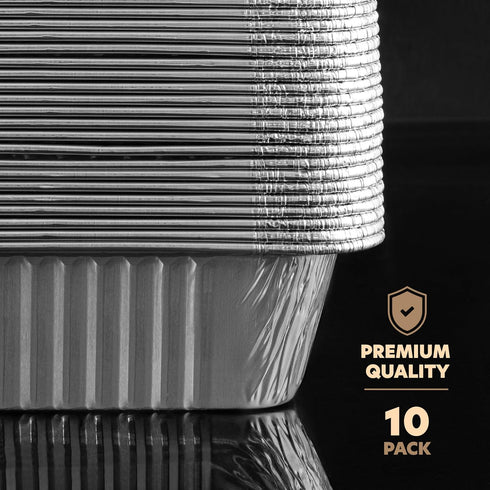 PLASTICPRO 10 Pack 8 Inch Square Aluminum Pans with Lids, Disposable Tin Foil Baking Pans for Food Storage