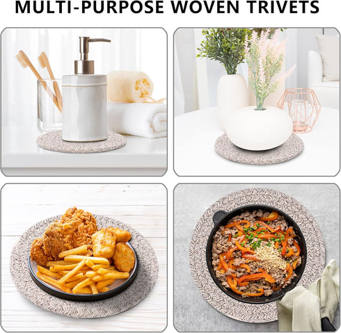 Trivets for Hot Dishes, 4 Pcs Heat Resistant Hot Pads with Storage Basket for Kitchen Countertops (Brown)