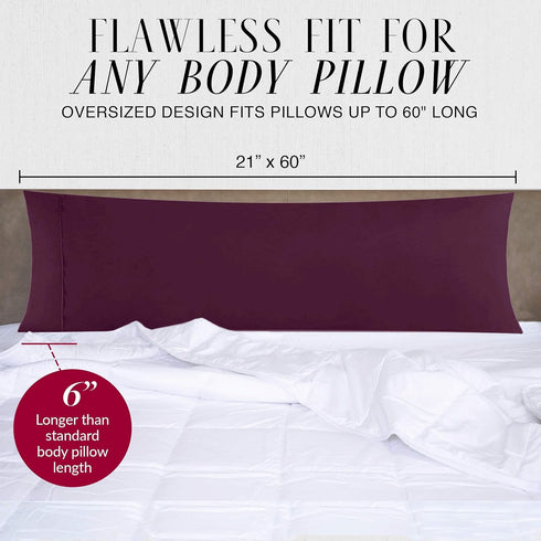 Italian Luxury Microfiber Body Pillow Cover - Soft 21" x 60" Case, Fits 20" x 54" Pillow, White