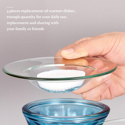 Patelai Replacement Oil Warmer Dish, Round Glass Dish Wax Melt Candle Warmer Bowl Plate Lid Tray for Aroma Therapy Lamp
