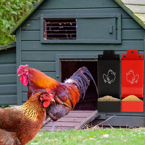 WHXE MNHEE Feeder,2 Pack 5-6 Automatic Chicken Grit Metal Hanging Chicken and Poultry Feeder,No-Waste Design,Easy