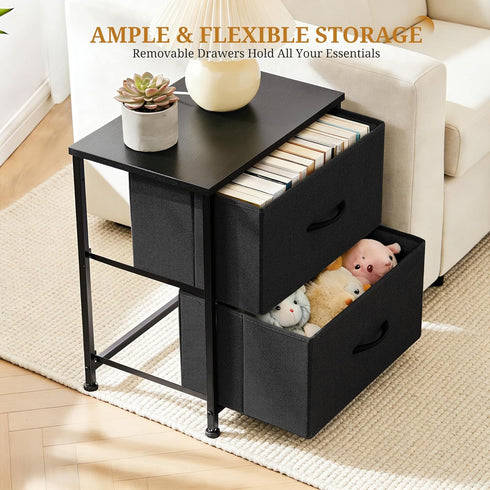 2 2 Closet, Nightstand, Drawer Dresser Bedside Storage Furniture, Small Dresser with Drawers, End Table with Fabric