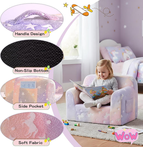 Tiita Kids Sofa, Childrens Couch with Carry Handle, Portable Toddler Foam Sofa Couch, Glow in the Dark Nursery Kids