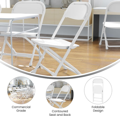 Kids' Folding Chair in White Plastic - Flash Furniture