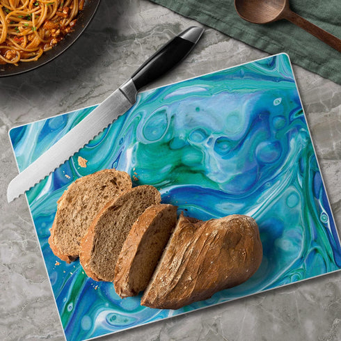 CounterArt Ocean Vibe 3mm Heat Tolerant Tempered Glass Cutting Board 10” x 8” - Dishwasher Safe