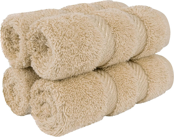 American Soft Linen Luxury Washcloths, 600 GSM 100% Cotton, 4 Piece Set, Beige