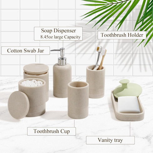 Set, 6-Piece Set, Set, Bathroom Accessories Bathroom Accessory Toothbrush Holders Soap Dispenser, Vanity Tray, Tumbler