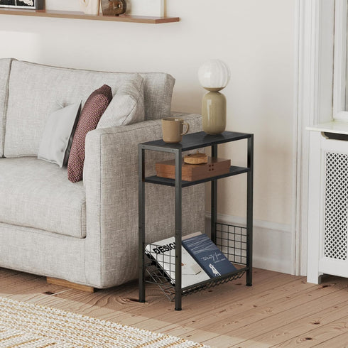 3 DIY Narrow Side Table, Tier End Table with Various Storage Basket, Slim Sofa Side Table for Small Spaces, Skinny