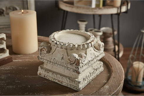 SOFE Column Pedestal Stand for Decoration Display, Distressed White Small Plant Stand, Large Candle Stand, Column Side