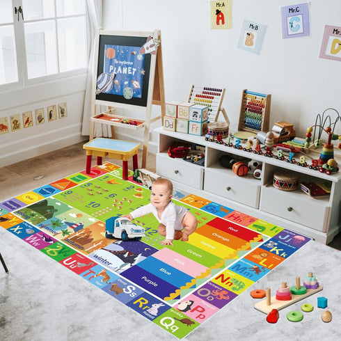 Kids Educational Rug, ABC Alphabet Play Mat, Numbers Shapes Color Seasons Learning Carpet for Playroom Bedroom