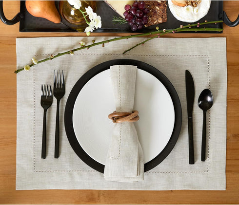Solino Home Light Natural Linen Napkins Set of 4, 100% Pure Linen Hemstitch Dinner Napkins 20 x 20 Inch