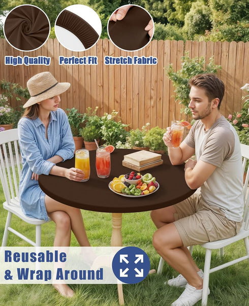 25"-30" Moosfor Round Spandex Tablecloth, Elastic Fitted Waterproof Tablecloths for Tables, Stretch Washable Picnic