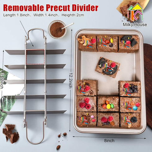 Brownie Pans with Dividers, Non-Stick Baking Tray with 18 Pre-Cut Molds, 12 x 8 Inches