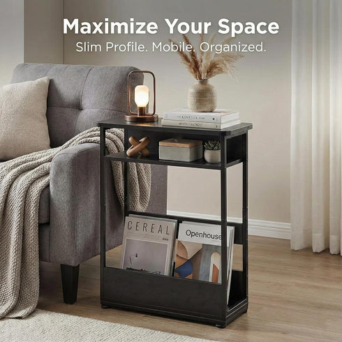 Table,3-Tier Narrow Side Slim End Table with Storage Shelf,Modern Sofa Table Thin Side Table for Narrow and Small