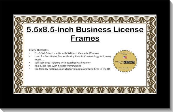 Creative Picture Frames 5.5X8.5Bk - Business License Frame with Self Standing Easel and Wall Hanger for Versatility