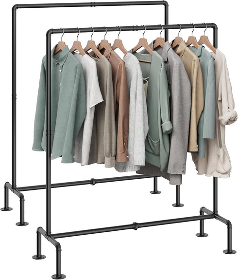 OROPY Set of 2 Industrial Pipe Clothing Rack, Free Standing Heavy Duty Detachable Clothes Rack, Black