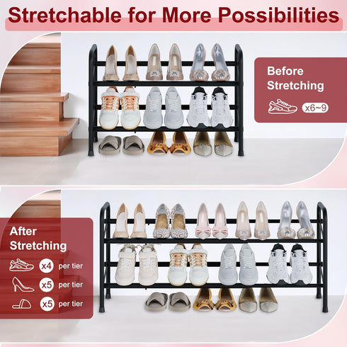 2 Closet, Closet, Housen Solutions Tier Expandable Shoe Rack for Adjustable Shoe Shelf Storage Organizer for Small