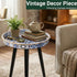 13" Zosenley Small Round Side Table - Blue Boho Geometric End Table with Vintage Pattern Tray - Unique Artistic Accent