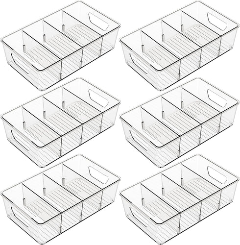 Yieach 6 Pack Stackable Snack Organizer for Pantry Shelf,Clear Pantry Organizers and Storage Bins