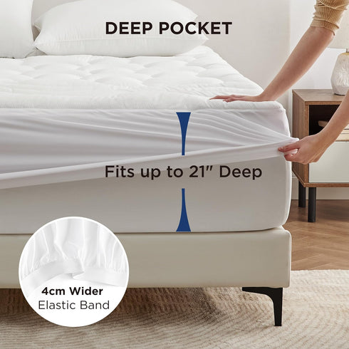 Bedsure Twin Mattress Pad Waterproof, Thick Quilted Fitted Protector with 8-21" Deep Pocket, Soft Mattress Topper for