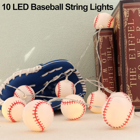 6.5ft 10LED Yayfazy Baseball Decorations String Lights, Timer Battery Operated Room Decor,Baseball Ornaments