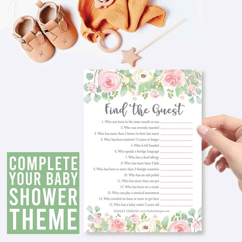 Hadley Designs Baby Shower Games for Girls, 25 Double-Sided Cards for 25 Guests, Baby Trivia and Find The Guest
