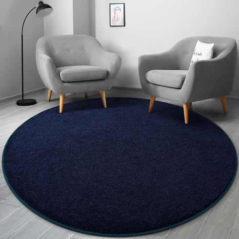 Ultra Soft Round Area Rugs 4x4 Feet Navy Blue Thickened Memory Foam for Living Room, Non-Slip Circular Rug