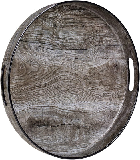 MAONAME 13" Round Decorative Tray, Plastic Tray with Handles, Coffee Table Trays,